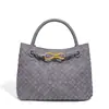 Bolso tejido nuevo hecho a mano transfronterizo, bolso tote horizontal con diseño de lazo, cierre de cordón, gran capacidad, bolso de hombro, bolso cruzado para mujer
