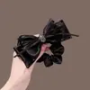 Novo Estilo Luxo Leve High-end Tecido de Cetim Grande Laço Anel de Cabelo Exquisito Bolsa Furada Corda de Cabelo Preta Corda de Cabeça para Rabo de Cavalo