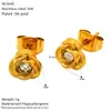 Pendientes Cruzados de Moda con Forma de Flor Simple Tachonados de Diamantes para Mujer, Elegantes Pendientes de Acero Inoxidable Chapados en Oro de 18K, Venta al por Mayor de Joyería en Stock