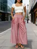Ropa de Mujer de Comercio Exterior Transfronteriza Europea y Americana Amazon TEMU Wish Shein Pantalones de Pierna Ancha Elásticos con Bolsillo de Cordón Pantalones Cortos
