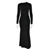 Cross-Border Europeu e Americano Estilo 2024 Outono Nova Moda Hot-Selling Saia Longa Gola Redonda Manga Longa Elegante Slim Vestido de Cor Pura