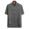 Camisa Tang de Verano para Papá Camisa de Manga Corta Estilo Chino para Hombres de Mediana Edad Camisa Holgada para Abuelos de Mediana Edad y Mayores