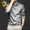 Camisas de Manga Larga para Hombre de Primavera y Otoño, Anti-Arrugas, Sin Planchar, Ropa Formal Profesional, Camisas Elegantes de Seda Helada de Moda, Camisas Negras de Pulgada