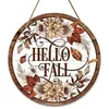 Saludos de Otoño Bienvenida Cosecha Logo Tablilla Decorativa de Madera Pintura Colgante de Pared Placa Pintura Decorativa para Puerta Interior y Exterior