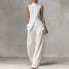 2026 Amazon europeo y americano transfronterizo camisa femenina fluida nueva moda elegante sin mangas traje de pantalón largo para mujer