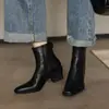 Botines Chelsea de piel lavada de alta calidad 2026, tacón medio grueso, punta cuadrada, botines cortos de piel auténtica para mujer, talla 42, talla grande