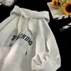 Suéter para Hombre Forro Polar Engrosado Otoño e Invierno Nuevo Diseño Alfabeto Gris Melange High Street Americano Sudadera con Capucha Pesada Estilo Perezoso