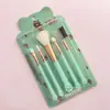 Adorable Gato Mango de Agarre Brocha de Maquillaje Principiantes Súper Suave Brocha de Base de Alto Brillo Pincel para Sombras de Ojos Brocha para Cejas Set de 5 Piezas