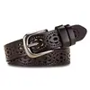 Cinturón Transpirable para Mujer Cuero Casual Versátil Hueco Decorativo Hebilla de Pin Moda Cinturón para Jeans Sin Perforaciones
