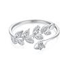 Anillo de plata de ley s925 con microincrustaciones de hojas frescas pequeñas de moda coreana para mujer, anillo abierto de temperamento simple japonés y coreano.