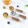 Copo medidor de aço inoxidável banhado a ouro colher medidora cabo de madeira de acácia colher medidora ferramenta de medição ferramenta de cozinha para assar de oito peças