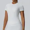 Ropa de yoga estilo europeo y americano, tejido cepillado de doble cara, corte ajustado, camiseta deportiva de secado rápido para fitness y running, manga corta 52239