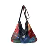 Bolso de Hombro Patchwork de Doble Cara Nuevo Estilo Vintage Primavera/Verano Estilo Bohemio Gran Capacidad Bolso Tote con Lazo