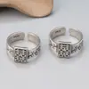 Anillo de plata de ley S925 palabra doble felicidad retro envejecido flor pequeña hojas abierto estilo nacional Joyería al por mayor