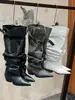 Botas de Diseño Exclusivo con Punta Aguda, Fruncidas y Apiladas 2026 Nuevas Llegadas de Otoño Caña Ancha Hebilla de Cinturón Botas Largas Botas de Montar de Caña Alta