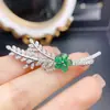 Broche de Esmeralda Natural Popular al por Mayor de Fábrica Plata S925 Incrustado Piedra Principal 4*6 Joyería de Lujo Venta Directa de Fábrica