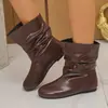 Comercio exterior transfronterizo, botines de talla grande, nuevo estilo 2026, populares botines cortos, plisados y superpuestos, de suela plana, versátiles botines para mujer