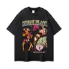 Camisetas Lavadas Estampadas Estrella Retro Cantante Vintage Flor Frita Chaleco de Manga Corta Talla Grande Ropa Transfronteriza para Hombres y Mujeres