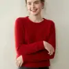 Suéter Base de Punto Cableado de Doce Calibres Cuello Redondo Holgado Adelgazante para Mujer Bai Cai Rong Otoño Invierno Lujo Ligero Cachemira