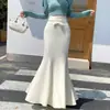 Tricô Outono Inverno 2026 Saia Cauda de Peixe Feminina Cintura Alta Linha A Comprimento Médio Emagrecedora Bodycon Saia de Lã