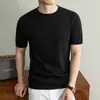 Camiseta de Manga Corta de Punto de Lino Tencel Estilo Old Money para Hombre, Nueva Moda de Verano Casual Cuello Redondo Lujo Ligero Camiseta para Hombre