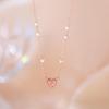 Colar de Zircônia Rosa em Formato de Coração Doce para Mulheres, Moda Estilo Coreano Corrente Irregular de Pérolas, Corrente de Clavícula para o Dia a Dia