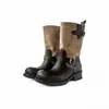 Primer Encuentro Ji Botas Mujer 2026 Nuevo Bloque de Color Tacón Grueso Aumento de Altura Botas de Jinete Hebilla de Cinturón Con Cordones Color Limpiado Botas Largas