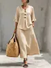 Conjunto de top casual de manga tres cuartos con botones, cuello en V y volantes y falda para mujer, comercio exterior transfronterizo europeo y americano, nuevo