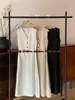 EVERTRUE 2026 Verão Estilo Old Money Vestido Midi de Linho Treze Linhas Roupa Feminina 93850