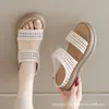 Sandalias tejidas caladas para mujer, adecuadas para usar en verano con faldas, Chanclas de playa de suela gruesa estilo francés 2026