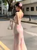 Vestido Floral de Alta Qualidade para Mulheres, Vestido de Tule Rosa Ultra-Fada de Verão, Vestido Sereia Sexy Bodycon com Cintura Marcada Slim-Fit