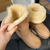 Botas de montar de caña media-alta Botas de nieve de suela gruesa del noreste para mujer 2026 nuevo estilo de invierno Botas largas cálidas de cuero y piel integrados