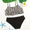 Nuevo traje de baño de dos piezas con estampado de leopardo, volantes, lindo, para niños, bikini triangular simple para niña, Amazon