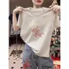 Camiseta de Manga Corta de Algodón Puro Color Magenta para Mujer con Estampado de Pony, Camiseta Básica Versátil y de Moda para Primavera, Otoño e Invierno