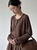 Novedad Otoño 2026 Estilo Coreano Holgado Casual Cuello Redondo Suéter de Punto Hueco para Mujer, Suéter de Algodón Color Sólido MMHT