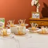 Conjunto de xícara e pires para café turco de alta qualidade, com borda luxuosa em ouro e alça de pérola, 6 peças, adequado para uso doméstico e como presente