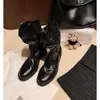 Botas vaqueras occidentales de cuero genuino con suela gruesa y corte en V para mujer, Botas de montar Maillard sin cordones, Botines de media pantorrilla con tacón grueso para desierto y motocicleta