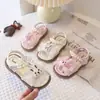 Zapatos de Princesa con Lazo de Flor y Perlas para Niñas Pequeñas Sandalias de Playa Suaves para Bebé con Punta Abierta