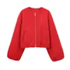 Estilo Europeu e Americano Comércio Exterior Roupas Femininas Novo Modelo 2026 Fashionável Versátil Gola Redonda Macia Manga Longa Jaqueta Bomber Casaco Curto