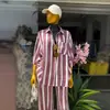 Ropa Femenina Transfronteriza Europea y Americana Verano 2026 Nueva Moda Camisa Rayada Holgada con Solapa Conjunto Casual de Pantalones Largos de Cintura Alta