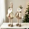 Muñeco de Navidad tejido estilo bosque vintage con piña, piernas largas retráctiles, figura de elfo y Santa Claus, decoración navideña