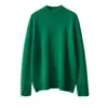 Suéter Cashmere Feminino Gola Alta Simples Cor Sólida Dividido Casual Solto Casual Outono e Inverno Cashmere Espessado