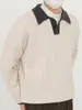 Suéter de cuello polo acanalado, con bloques de color y estilo vintage para hombre, ajuste casual y relajado, suéter de punto suelto para otoño e invierno