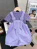 Conjunto de Dos Piezas para Niñas 2026 Verano Nueva Moda Elegante Overol para Niños Pequeños con Chaleco Rayado sin Mangas