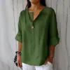 Amazon 2025 transfronterizo Europa y Estados Unidos verano nuevo comercio exterior camiseta suelta mujer cuello en V algodón y lino botones top mujer
