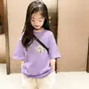 Camisetas de Manga Curta para Meninas de Crianças Pequenas e Médias, Camisetas de Bebê Lisas de Algodão Puro com Gola Redonda e Corte Solto, Camisetas Casuais Tendência para o Verão