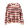 Suéter Espesso Color Block Estilo Coreano Preguiçoso Huashan Gola Redonda Tricô Básico Outono e Inverno Suéter Feminino Suéter de Caxemira