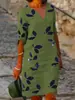Comercio Exterior Europa y Estados Unidos Transfronterizo Algodón Lino Holgado Estampado Suéter Vestido Retro de Longitud Media Vestido Elegante Vestido de Mujer