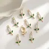 Pingente de Tulipa de Liga com Óleo Gotejante Pingente de Flor de Tulipa com Borda Dourada Retrô Acessórios para Pulseira Brinco de Joias DIY