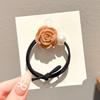Cuerda para el cabello estilo francés, elegante, vintage, con rosas, de alta elasticidad, con perla de goma, para mujer, cuerda para el cabello de alta gama, accesorios para el cabello